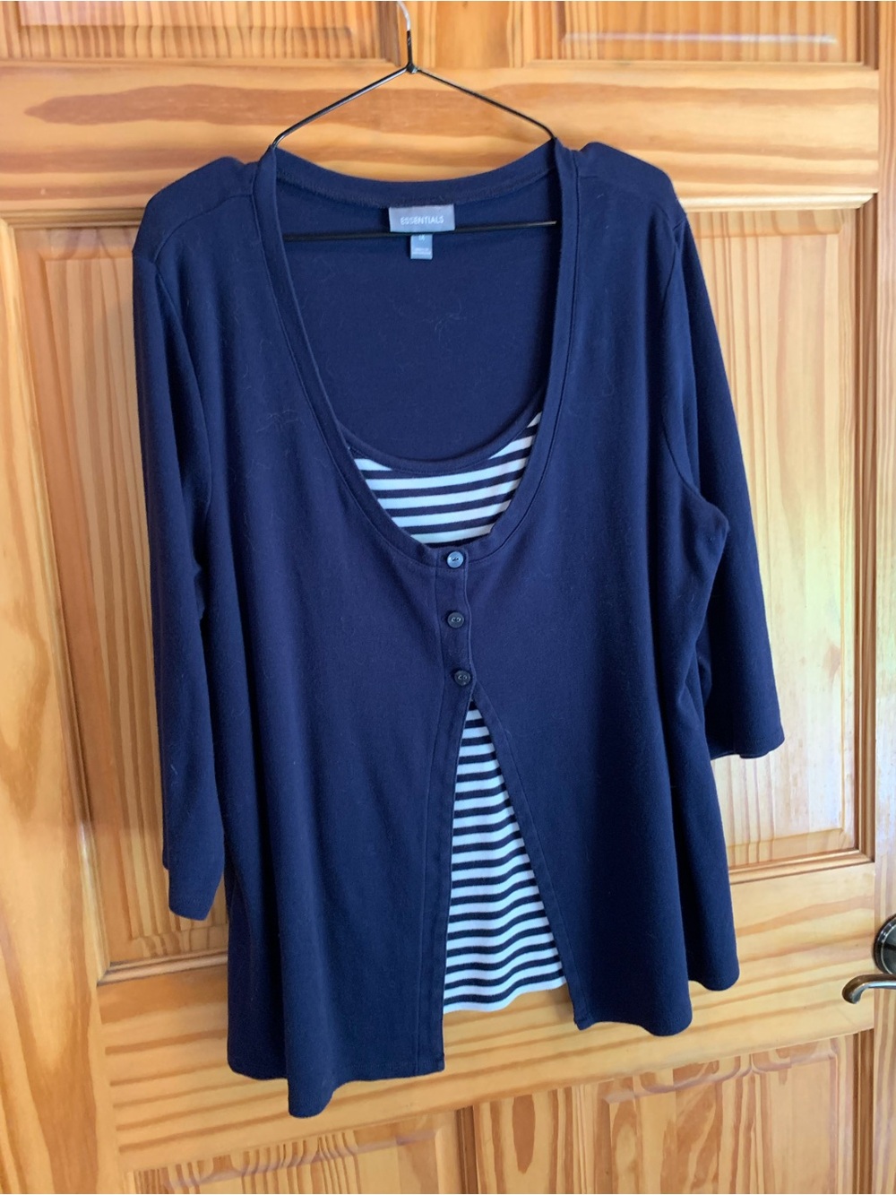 Essentials Navy Layered Button-Front Sweatshirt with Striped Tank